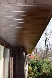 Dennison Exterior Solutions & Gutter Topper with Royal Brown Aluminum Vented Soffit