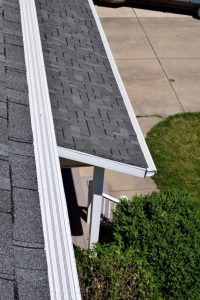 Dennison Exterior Solutions & Gutter Topper:CertainTeed Independence Georgetown Gray Shingles with White Solution Gutter Covers