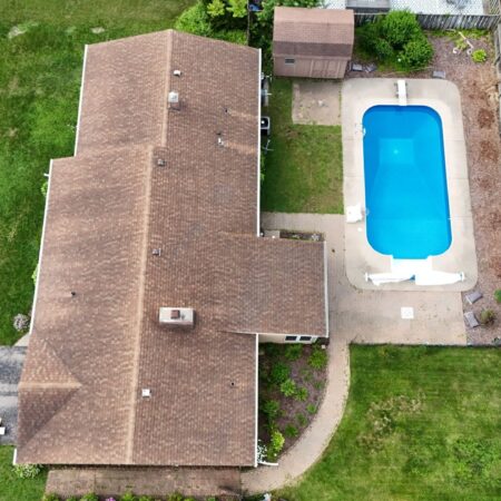 Aerial view of a St. Joseph, MI home after new siding, soffit, fascia and gutter work