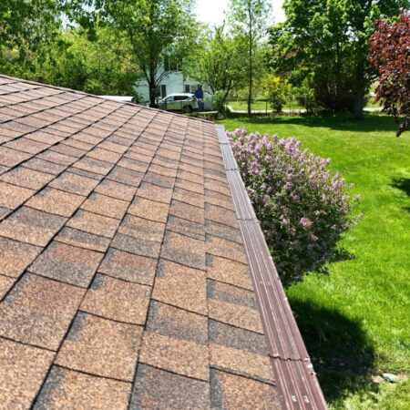 Royal Brown Solution gutter guard on a new seamless gutter in Berrien Springs, MI