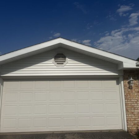 Garage gable with new vinyl siding, soffit and fascia in St. Joseph, MI