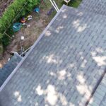 Aerial view of the back roof and new seamless gutters on a South Bend, IN home