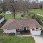 Aerial view of a Coloma, MI home with a new CertainTeed NorthGate Burnt Sienna roof