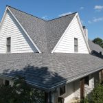 St. Joseph MI Roof Leaf Terminator 01 Finished CertainTeed NorthGate Pewter roof replacement on a St. Joseph, MI home with twin gables and Leaf Terminator gutter protection