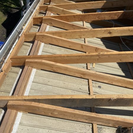 Roof deck opened up during tear-off before new decking was installed in St. Joseph, MI