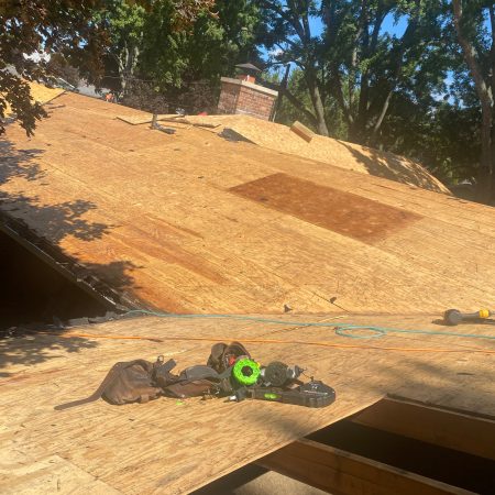 Partial redeck with new roof decking during roof replacement in Stevensville, MI