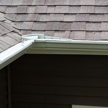 Inside-corner miter of White Solution Cover gutter protection in Valparaiso, IN
